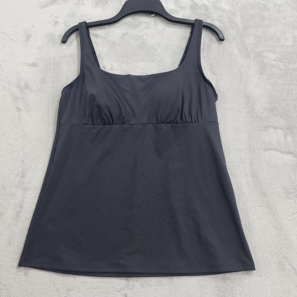 Lands' End Tankini Swimsuit Top Womens 12L LONG Black Underwire Swim Beach